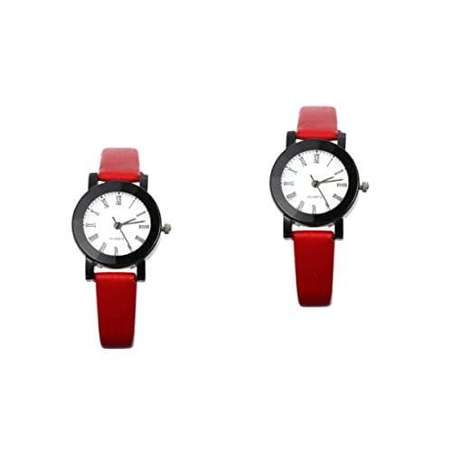 Mikikit 2 Stück Modische Damenuhr Quarzuhr Für Damen Stilvolles Design Große Zeitschrift Komfortables Pu-lederarmband Verstellbare Schnalle von Mikikit