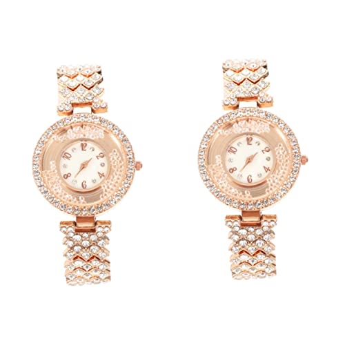 Mikikit 2stücke Elegant Damen Armbanduhr Mit Strass Quarz- Verstellbares Metallarmband Für Partys Und Besondere Anlässe Roségold von Mikikit