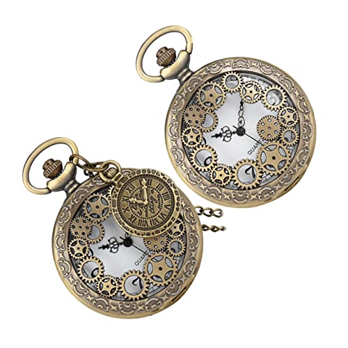 Mikikit 2st Taschenuhr Vintage-Halskette Mechanisches Zubehör Accessoires Für Kleidungsdekor Vintage Kettenuhr Hängende Klassische Uhr Klassische Retro-Uhr Angekettet Anhänger Legierung von Mikikit