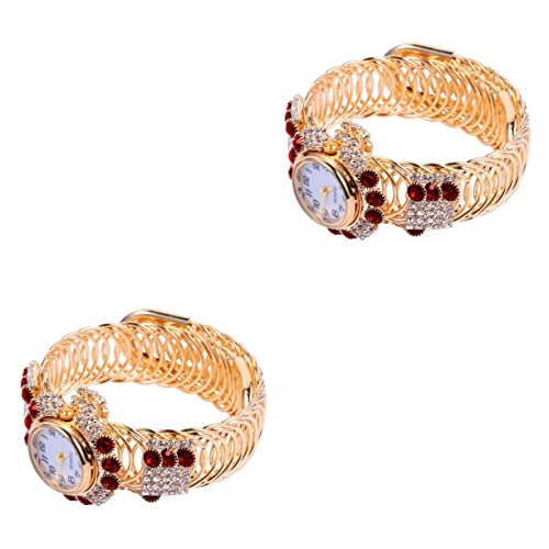 Mikikit Betrachten 2 Stücke Vorhanden Frau Kreative Mutter Gold Riemen Damen-Zifferblatt Strass Japan Handgelenk Mädchen Kleid Stilvoll Kristall Diamant Tag Mama Schmuck Uhren Glänzend von Mikikit