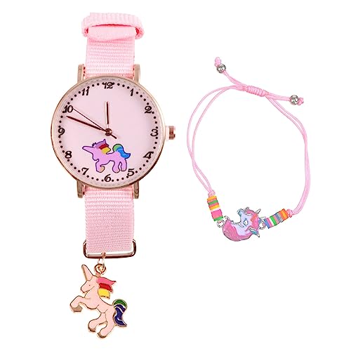 Mikikit Einhorn Uhr Mädchen sehen Kinder Armbanduhr Kinder schauen zu Damenuhren Einhornuhr für Mädchen Handgelenk Zubehör Quarz Gurt Uhr mit Armband einstellen Fräulein Anschauen Stahl von Mikikit