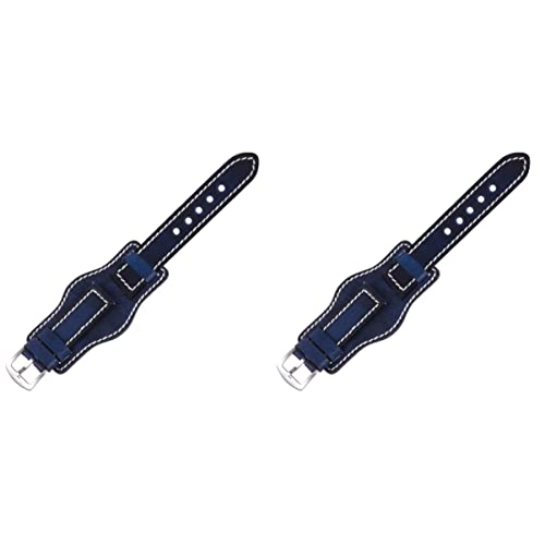 Mikikit Modisches Uhrenarmband 2- Teiliges Band – Blaues Finish für Ersatzmanschette Antikes Echtleder- S- Band Und Abgebürstetes Leder Modisches Uhren Uhrenarmband Tauschen von Mikikit