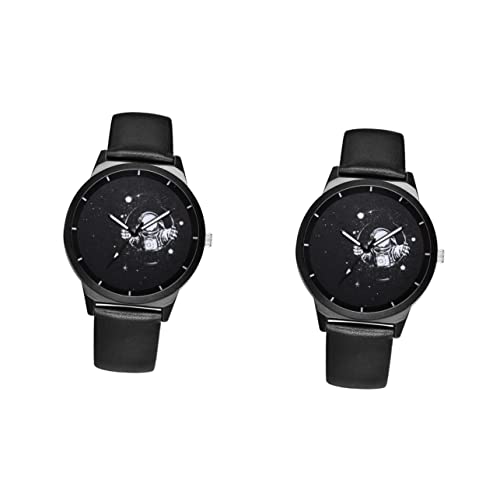 Mikikit Damenuhr 2Pcs Armbänder Geburtstag Dame Zifferblatt Astronaut Geschenk Uhren-Stil Für Männer Uhren Gürtel Dekorativ Elegant Mädchen Display Damen Schwarz Paar Valentinstag von Mikikit