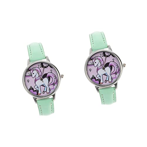 Mikikit Armbanduhr Kinder Einfach 2st Kinderuhren Einhornuhr Mit Stahlbändern Quarzuhr Für Kinder Cartoon-Muster Kinderuhr Einhorn Kinderuhr Armbanduhr Für Kinder Quarzuhren Student Mode von Mikikit
