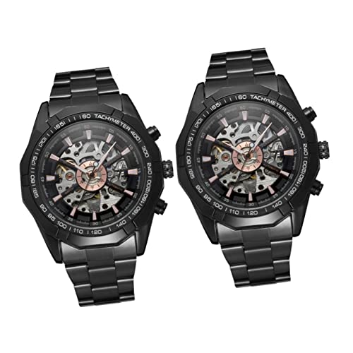 Mikikit 2stücke Automatische Mechanische Armbanduhr Mit Edelstahlband Schwarze Uhr Für Zeitloses Design Präzise Zeitangabe Für Business Und von Mikikit