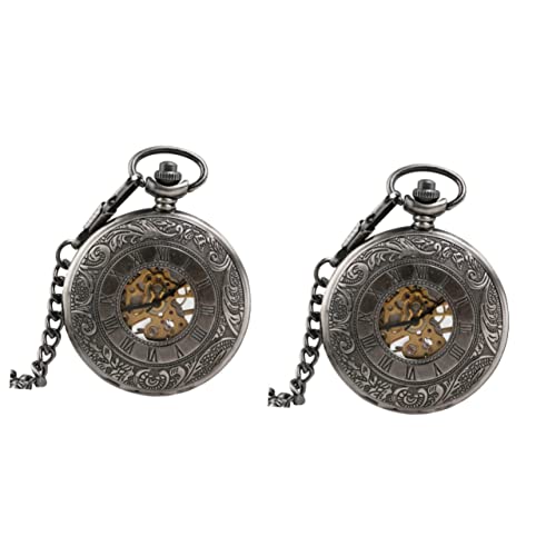 Mikikit 2 Stück Retro-taschenuhr Für Herren Und Damen Automatisch Mechanisch Abnehmbare Kette Hartkupfer Edelstahl von Mikikit