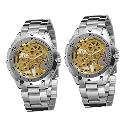 Mikikit 2stücke Automatische Mechanische Armbanduhr Für Mit Edelstahlband Stilvolles Design Gold Und Silber Präzise Zeitmessung Geeignet Für Alltag Büro von Mikikit
