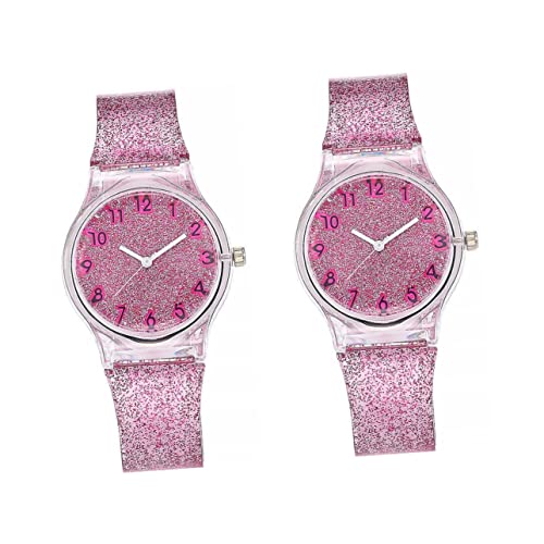 Mikikit Armbanduhr Für Kinder Ansehen 2Pcs Leuchtend Bunt Lernen Streifen Rosig Lesen Mode Kreativ Kinder Mädchen Kinder Silikon Zu Für Maschinenmädchen Mit Glitzerband Die Uhr von Mikikit