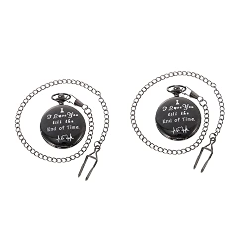 Mikikit 2Pcs Tag Retro Familie Edelstahl Legierung Souvenir Uhr Angekettet Liebhaber Jubiläum Halskette Vintage Gepudert Mit Kette I Gravierte Schale Hochzeit Batterie von Mikikit