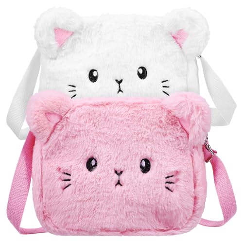 Mikikit 2Stücke Plüsch Schultertasche für Damen Kleine Handtasche mit Reißverschluss Verstellbarem Tragegurt Süßes Katzenmotiv Geldbörse oder Wechseltasche Mikikit 2Stücke Plüsch Schultertasche für Damen Kleine Handtasche mit Reißverschluss Verstellbarem Tragegurt Süßes Katzenmotiv Geldbörse oder Wechseltasche von Mikikit