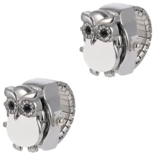 Mikikit 2st Ringuhr Modeuhren Für Frauen Herren Sportuhr Vintage Fingeruhr Uhr Mit Tierring Digitaluhren Für Damen Eule Zinklegierung Fitness Halloween Quarzuhren Weiß von Mikikit