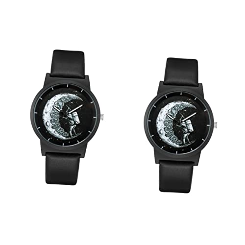 Mikikit 2stücke Astronauten-Armbanduhr Für Damen Und Herren Lederarmband Präzise Zeitmessung Modisches Design Für Schüler Und Langlebig Und Hautfreundlich von Mikikit