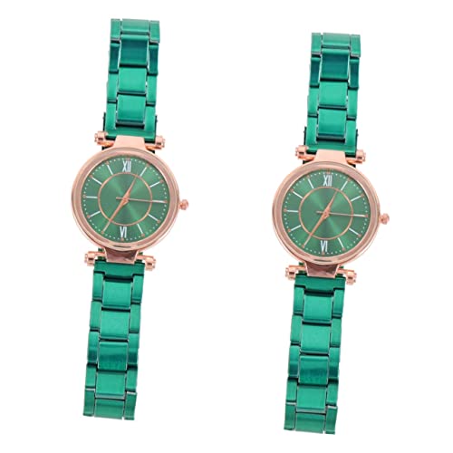 Mikikit 2stücke Damen-Armbanduhr Mit Stahlband Quarz-Uhr Grün Für Schule Und Partys Verarbeitung Langlebig Und Mikikit 2stücke Damen-Armbanduhr Mit Stahlband Quarz-Uhr Grün Für Schule Und Partys Verarbeitung Langlebig Und von Mikikit