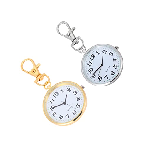 Mikikit Taschenuhr Schlüsselanhänger – 2 Stück Quarz Taschenuhr mit Großem Zifferblatt Edelstahl Clip On Hängeuhr für Krankenschwestern Senioren Damen und Herren (Gold Silber) von Mikikit