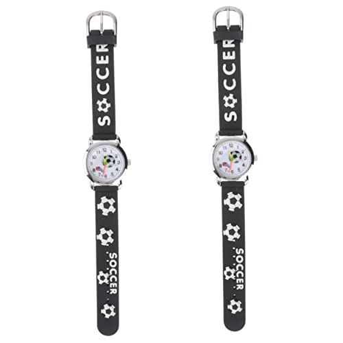 Mikikit 2stücke Kids Cartoon Soccer Watch Quarz-Armbanduhr Für Jungen Und Mädchen Sportliche Kinderuhr Schwarz Und Langlebig Für Mädchen von Mikikit