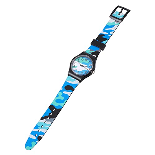 Mikikit 2stücke Kinderuhr Cartoon Armbanduhr Blauer Camouflage-Stil Langlebiges Armband Geschenkidee Für Jungen Und Mädchen von Mikikit