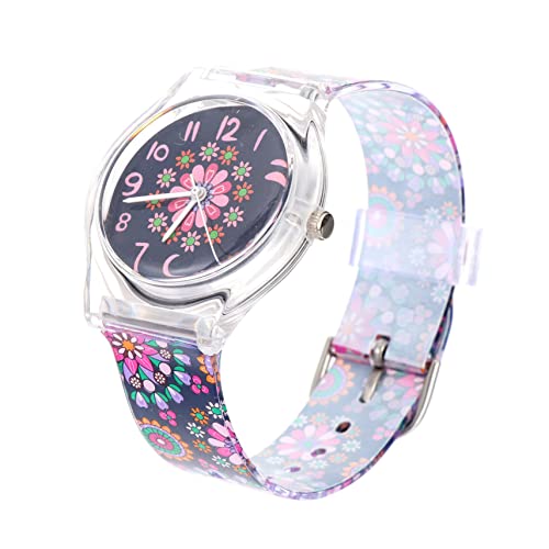 Mikikit 2stücke Mädchen Cartoon Armbanduhr Bunte Quarz-Uhr Für Schüler - Langlebig Und Praktisch Für Schule Und Alltag Blaue Blumen von Mikikit