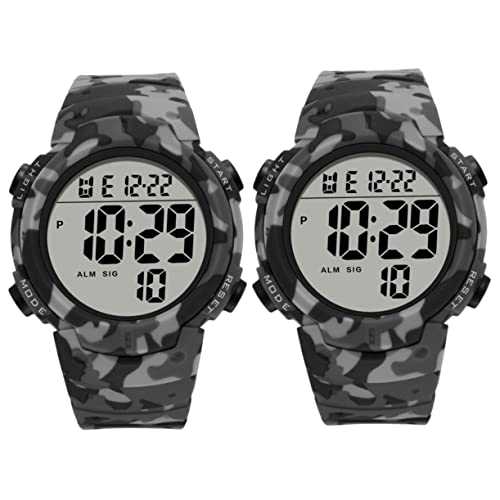 Mikikit 2stücke Sportliche Digitale Armbanduhr Für Männer Multifunktionale wasserdichte Elektronische Uhr Mit Großem Bildschirm Für Studenten Und Outdoor-aktivitäten Camouflage von Mikikit