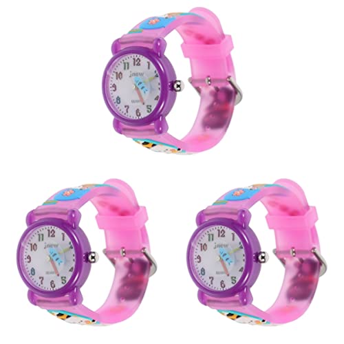 Mikikit Armbanduhr Betrachten Silikonuhr Kinderuhren 3 Pc Cartoon Kinderuhr Einfach Für Schöne Mode Handgelenk Silikon Kinder Hübsch wasserdichte Kinderuhr Studentenuhr Katze von Mikikit