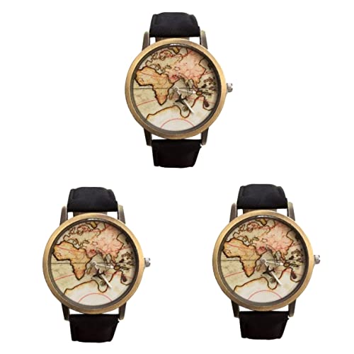 Mikikit Freizeituhr 3 Pcs Band Business Mode Unisex Kleid Zifferblatt Kreativ Roman Männer Segeltuch Prägnant Uhrenwelt Schmuck Paar Muster Nummer Schwarz Karte Für Mit Band Uhren Nr von Mikikit