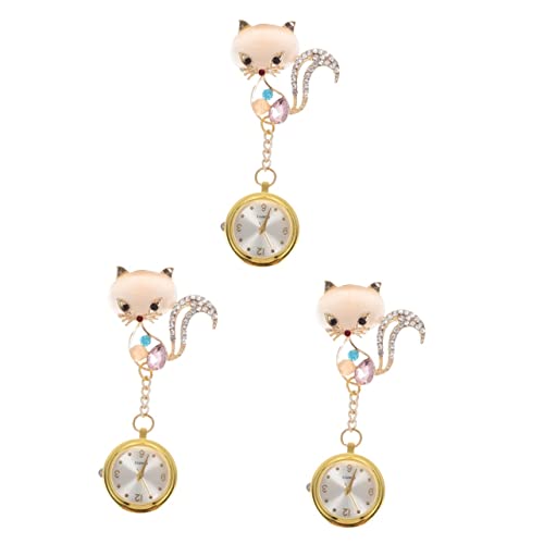 Mikikit Taschenuhr 3 STK Kopf Goldene Strasssteine ​​Lesen Mode Reizend Ansteck-Stethoskop Schön Hängend Strass Uhren Geformt Arzt Auf Für Einziehbares von Mikikit