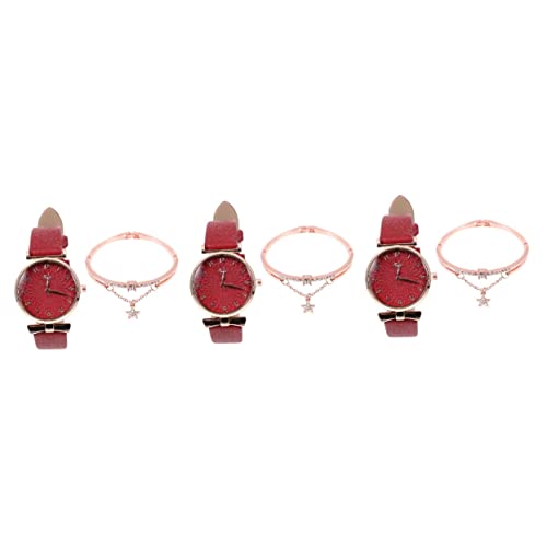 Mikikit 3 Sets Stilvolle Damenarmbanduhr Damenuhr Schmuckset Modisches Armreifuhr-Set Für Frauen von Mikikit