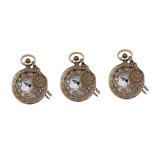 Mikikit 3st Taschenuhr Schmuck Halskette Vintage Kettenuhr Römisches Zifferblatt Steampunk-kettenuhr Steampunk-Accessoires Retro-Geschenke Legierung Uhrkette Muschelschale Vielfalt von Mikikit