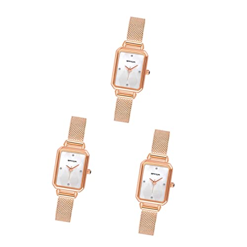 Mikikit 3 STK Sportuhr Armbanduhr Roségold Damenuhr Einfache Damenuhr Mechanische Automatikuhr Damenuhr Mit Strass Damen Kleideruhr Personalisierte Uhr Stahl Fräulein Mädchen Taschenuhr von Mikikit