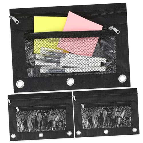 Mikikit 3 Stück Mesh Stifttaschen mit Reißverschluss Doppellagige Transparente Oxford Stofftaschen Kompakte Leichte Bleistift Organizer Beutel für Schule Büro Reise von Mikikit