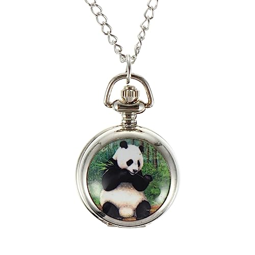 Mikikit 3-teilige Halsketten-kettenuhr Für Jungen Und Mädchen Uhrengehäuse Taschenuhr Im Panda-Stil Für Jungen Zifferblatt Mit Römischen Ziffern Für Jungen Und Mädchen von Mikikit