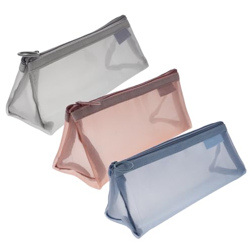 Mikikit 3 Stück Teiliges Transparentes Mesh Federmäppchen Stabiles Dreieckiges Design Große Kapazität Vielseitig als Schreibwaren und Kosmetiktasche für Schule Büro Reisen Geeignet für von Mikikit