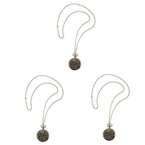 Mikikit 3 Stück Modische Winddichte Taschenuhr Für Herren Vintage-Design Ausgehöhltes Quarzwerk von Mikikit