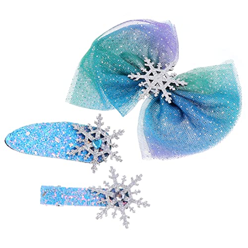 Mikikit 3 Stück Weihnachtliche Haarspangen Teilig Blaue Schneeflocken Haarklammern mit Schleife Festlicher Haarschmuck für Damen und Mädchen Weihnachtsdeko Accessoire von Mikikit