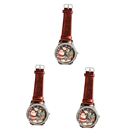 Mikikit 3st Weihnachtsmann Uhr Vintage Armbanduhr Kinderuhr Mit Strass Dekorative Urlaubsuhren Strass Uhr Rote Uhren Für Damen Schnallenmaterial: Edelstahl Liebhaber Kristall Combo-Platte von Mikikit