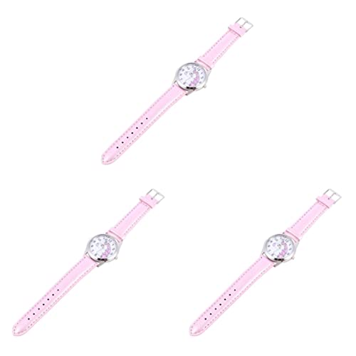 Mikikit Betrachten Modeuhr 3 Stücke Dekoration Uhrenarmband Rosa Muster Einhorn Handgelenk Leder Baby Armbanduhr Kinder Armbanduhr von Mikikit