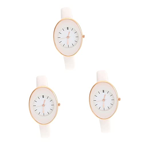 Mikikit 3stücke Delicate Damen-Armbanduhr Mit Lederarmband Stilvolle Quarzuhr Für Leicht Und Verstellbar Wahl Für Alltag Und Büro Design Weiß von Mikikit