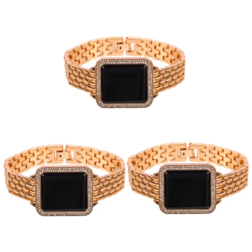 Mikikit 3 Stücke Mode Frauen Uhr Strass Design Elegante Und Leichte Damen Armbanduhr von Mikikit