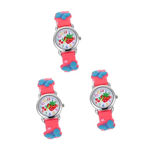 Mikikit 3 STK Kinderuhr Armbanduhren Für Mädchen Freizeituhr Für Kinder Uhren Für Kinder Mädchen 3D Entzückende Armbanduhr Für Mädchen Silikonuhr Kirsche Karikatur Glas Schüler von Mikikit