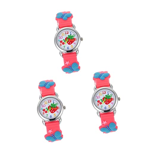 Mikikit 3 Stücke Mädchen Uhr Kinder Modische 3D Entzückende Armbanduhr Schmetterling Obst Muster von Mikikit
