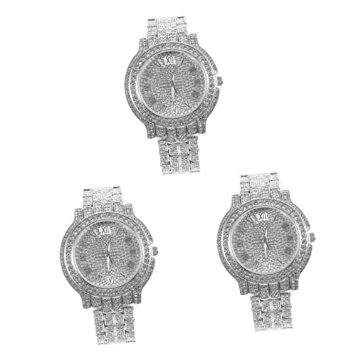 Mikikit 3 Stücke Elegante Frauen Uhr Strass Und Glas Uhr Casual Freizeit Uhr Für Dame von Mikikit