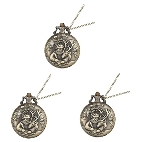 Mikikit 3st Santa Taschenuhr Gravierte Taschenuhr Antike Taschenuhr Alte Taschenuhren Klassische Taschenuhr J Halskette Für Männer Geschenk Legierung Jahrgang Mann Halskette Kette von Mikikit