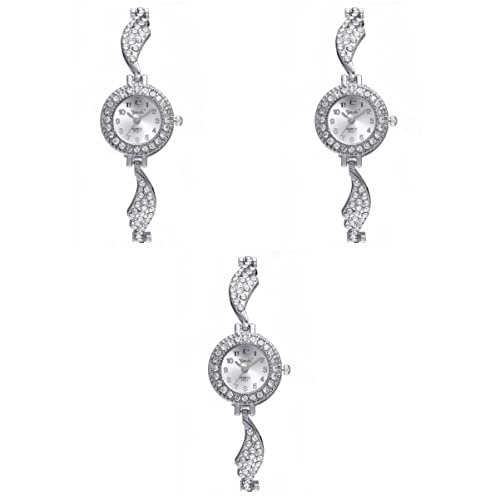 Mikikit 3 Stück Armbanduhren Für Damen Modischer Armreif Mit Strasssteinen in Silber Für Den Täglichen Gebrauch von Mikikit