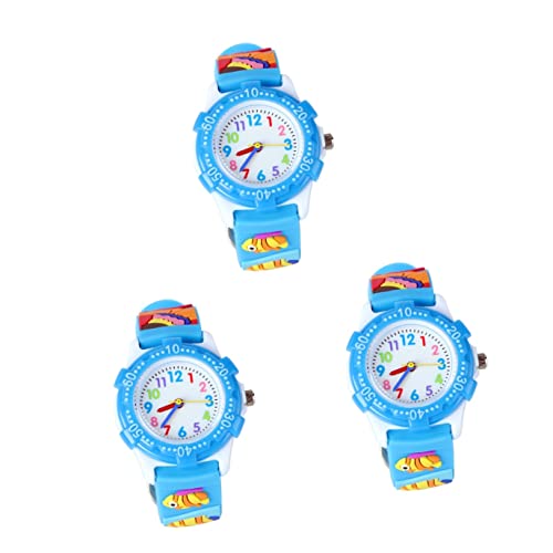 Mikikit Spielzeuge Modeuhr Kinderuhren 3 Stücke Junge Kreative Geschenk D Uhr Mädchen Blau Geburtstag Cartoon Welt Armbanduhr Kinder Studenten Unterwasser Kinder Handgelenk Dekoration von Mikikit