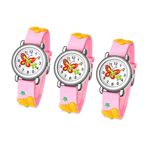 Mikikit 3stücke Quartz Armbanduhr Mit Schönem Schmetterlingsdesign Für Mädchen Lustige Und Farbenfrohe Uhr Für Jungen Und Mädchen Für Schüler Und Freizeitaktivitäten von Mikikit