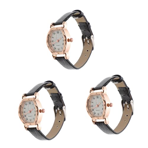 Mikikit 3st Rechteckige Vintage-Uhr Retro-Armband Für Mädchen Weihnachtsuhren Für Damen Uhrenarmband Aus Leder Pass Auf Dame Auf Retro-Uhr Kleidung Haut Fräulein Koreanische Version von Mikikit