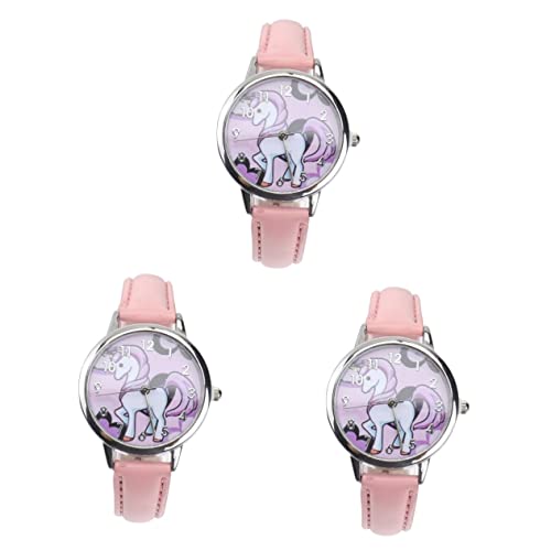 Mikikit 3st Geschenk Kinderuhren Mode-Cartoon-Uhr Cartoon-Muster Kinderuhr Armbanduhr Für Kinder Einhornuhr Mit Stahlbändern Quarzuhr Für Kinder Quarzuhren Kleinkind Metall von Mikikit