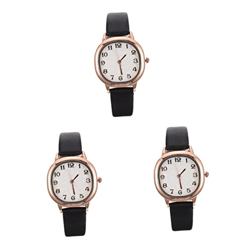 Mikikit Uhrenarmbänder 3 Stücke Quadratisch Einfach Q-Uartz Stilvolles Zifferblatt Einfach Freizeit Armbanduhr Schwarz Leder Minimalistisch Dekorativ Uhren Damen Damenarmband Zart von Mikikit