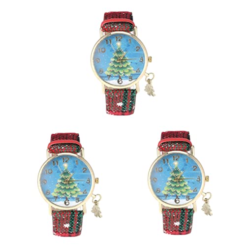 Mikikit 3 Stücke Damen Weihnachten Uhren Schneeflocke Baum Charme Trendy Casual Quarz Armbanduhr Für Urlaub von Mikikit