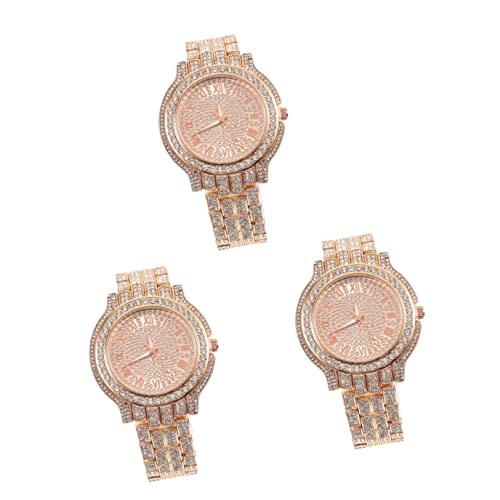 Mikikit 3stücke Damen Armbanduhr Mit Rhinestone-Dekoration Und Römischen Ziffern Quarzuhr Im Modischen Design Für Besondere Anlässe Und Alltägliche Outfits von Mikikit