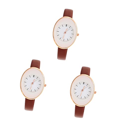 Mikikit 3st Quarzuhr Für Damen Damenuhren Lederband Armbanduhr Für Mädchen Kleideruhr Für Damen Dekorative Mädchenuhr Damen Kleid Uhren Handgelenk Clip Oberflächenmaterial: Glas Fräulein von Mikikit